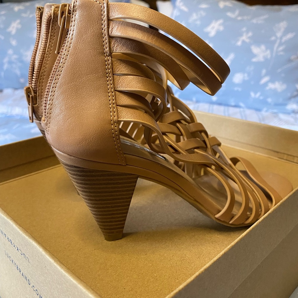 Low heels, tan, size 6.5